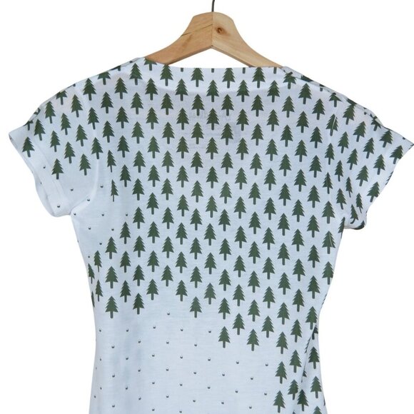 THREADLESS Women's White V-Neck Deforestation Short Sleeve Tee Size S Pine Trees - Picture 5 of 6